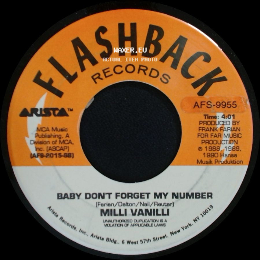 Milli Vanilli - Girl You Know It's True / Baby Don't Forget My Number side B