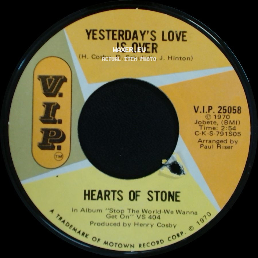 Hearts Of Stone - Yesterday's Love Is Over / It's A Lonesome Road side A