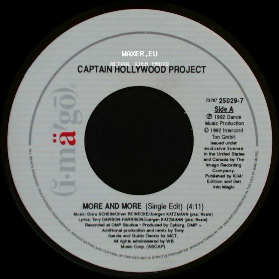 Captain Hollywood Project - More And More (Single Edit) / Underground Mix (Single Edit) + (4:06) side A