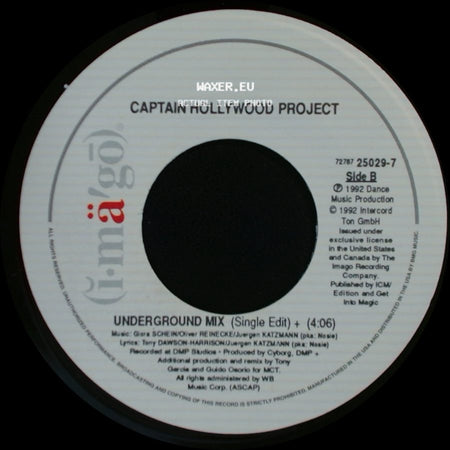 Captain Hollywood Project - More And More (Single Edit) / Underground Mix (Single Edit) side B