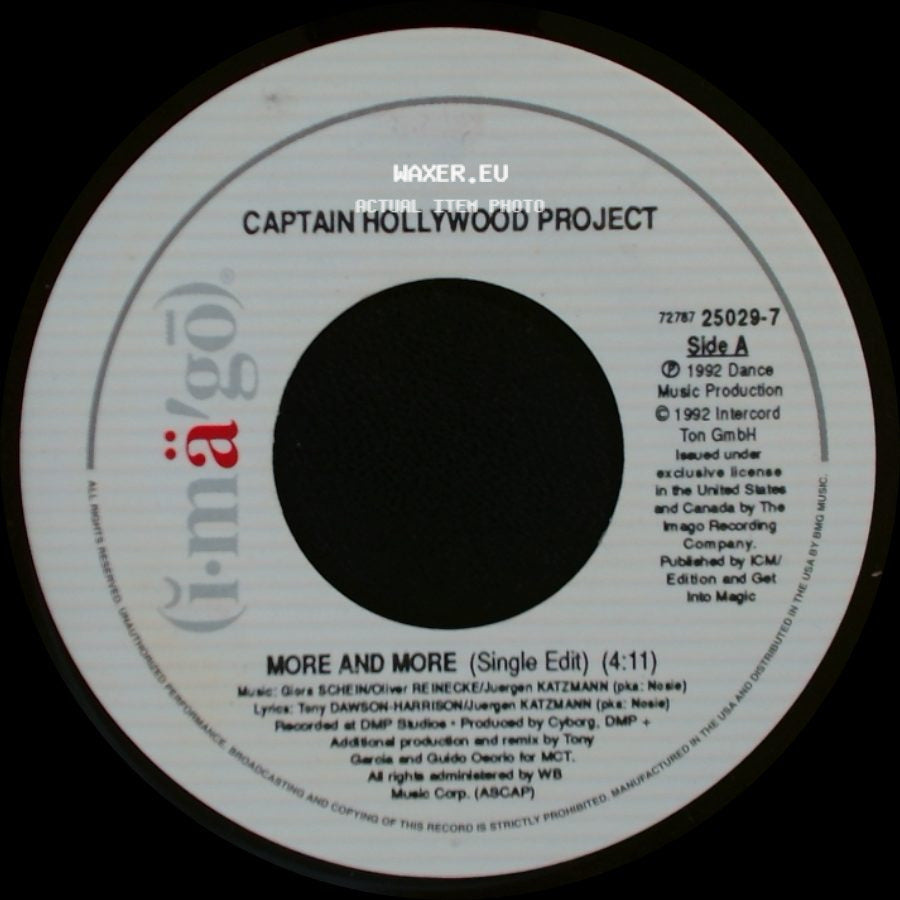 Captain Hollywood Project - More And More (Single Edit) / Underground Mix (Single Edit) side A