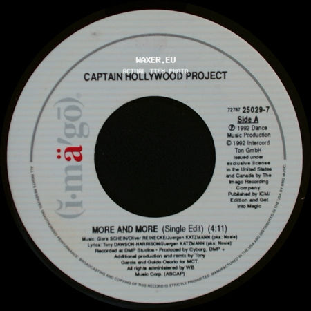 Captain Hollywood Project - More And More (Single Edit) / Underground Mix (Single Edit) side A