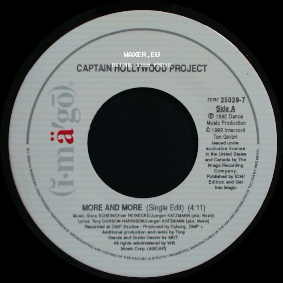 Captain Hollywood Project - More And More (Single Edit) / Underground Mix (Single Edit) side A