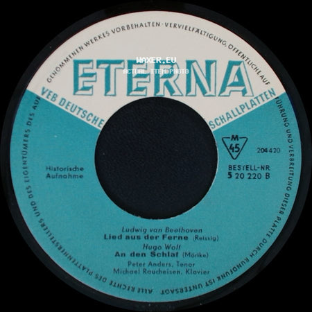 Ludwig Van Beethoven, Hugo Wolf, Peter Anders, Michael Raucheisen / Ludwig Van Beethoven - Lied Aus Der Ferne / An Den Schlaf / Adelaide side A