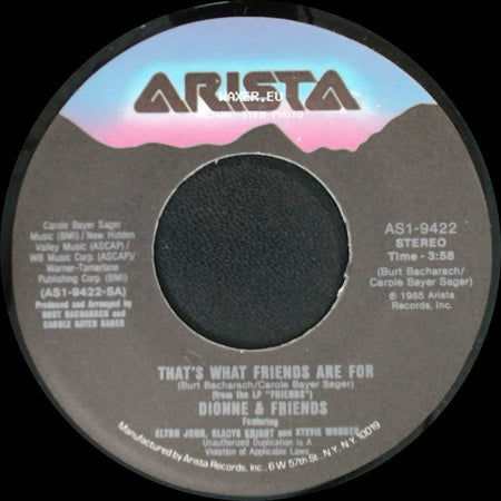 Dionne Warwick / Dionne & Friends - Two Ships Passing In The Night / That's What Friends Are For side B