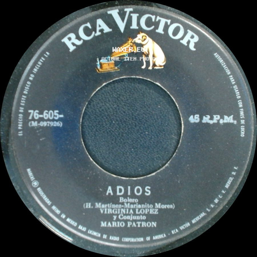 Virginia Lopez Y Conjunto Mario Patron / Virginia Lopez Y Orquesta Chucho Zarzosa - Adios / Divino Milagro side A