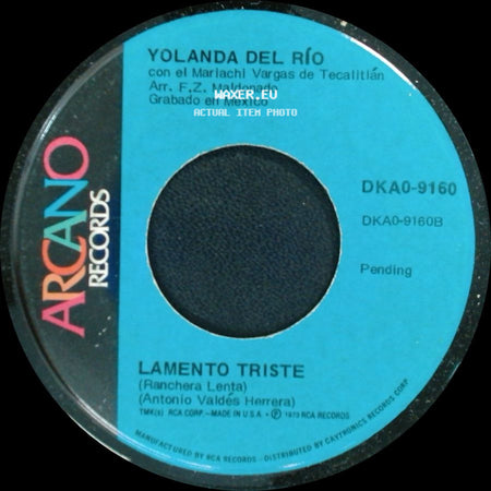 Yolanda Del Río / Yolanda Del Río Con El Mariachi Oro Y Plata De José Chavez - Lamento Triste / Pertenezco A Ti side A