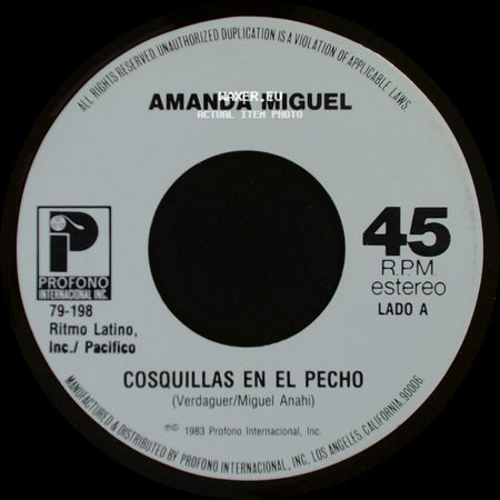 Amanda Miguel - Cosquillas En El Pecho / Igual Que Un Avion side A