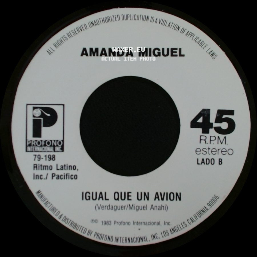 Amanda Miguel - Cosquillas En El Pecho / Igual Que Un Avion side B