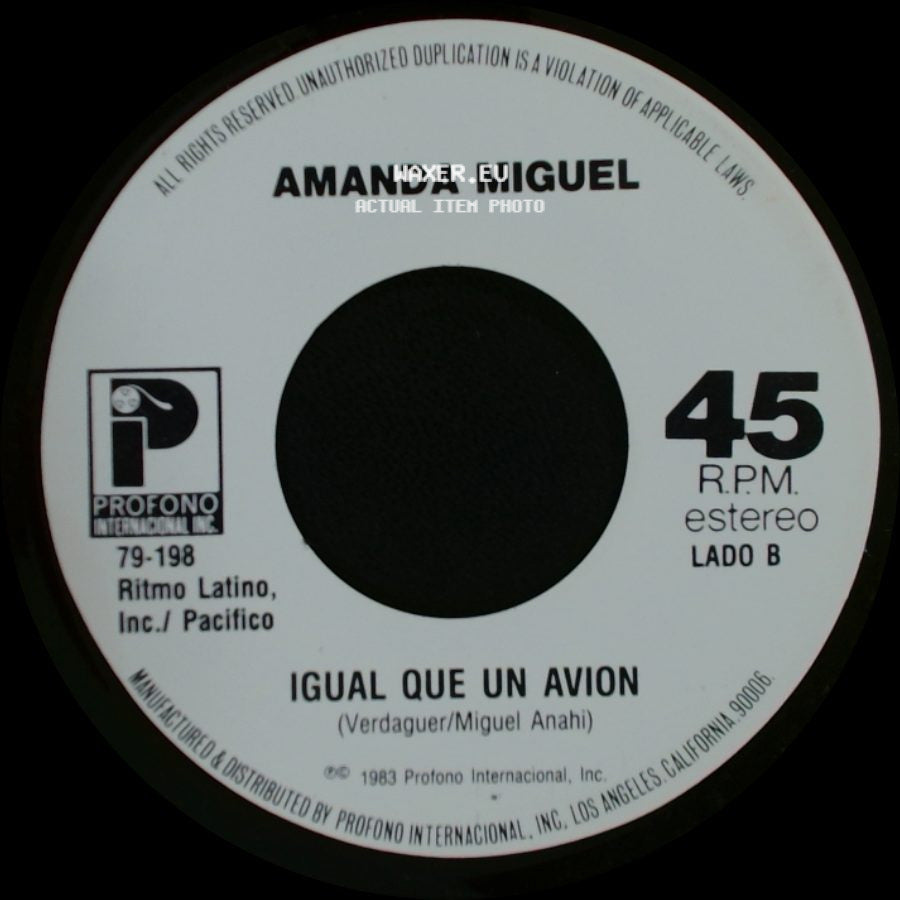 Amanda Miguel - Cosquillas En El Pecho / Igual Que Un Avion side B