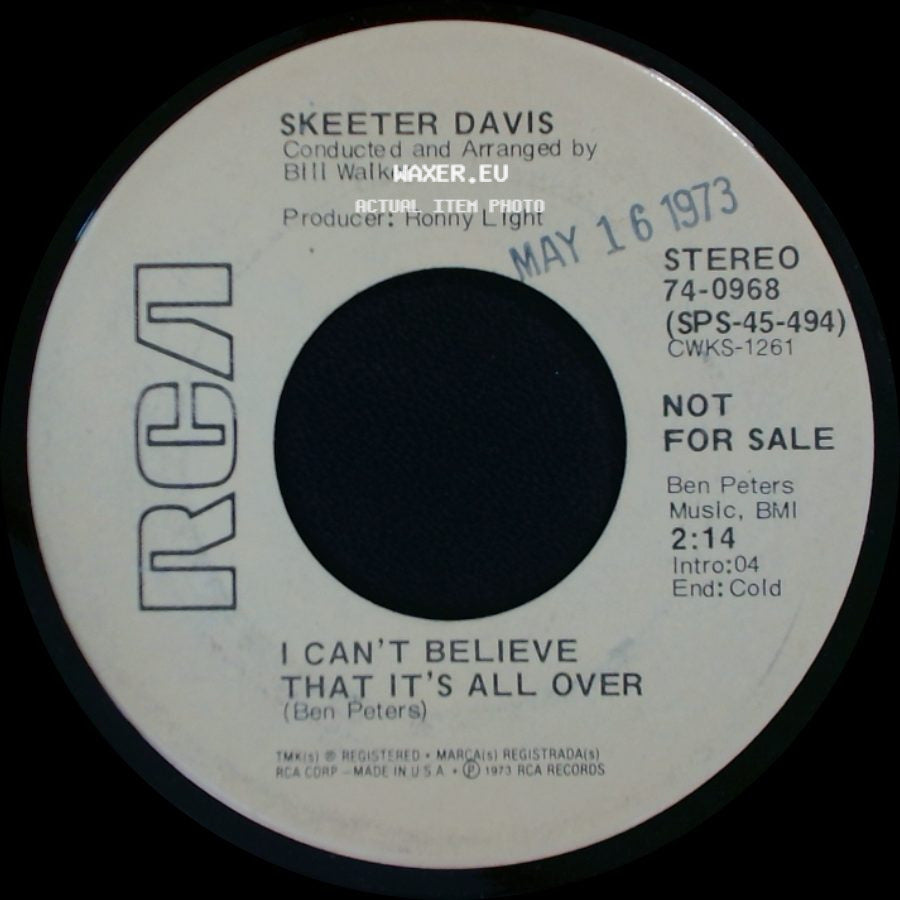 Skeeter Davis - I Can't Believe That It's All Over / I Can't Believe That It's All Over side A