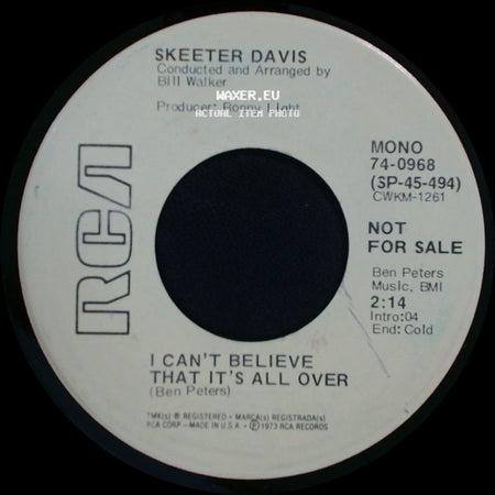 Skeeter Davis - I Can't Believe That It's All Over / I Can't Believe That It's All Over side B