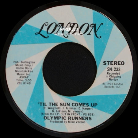 Olympic Runners - Party Time Is Here To Stay / 'til The Sun Comes Up side B