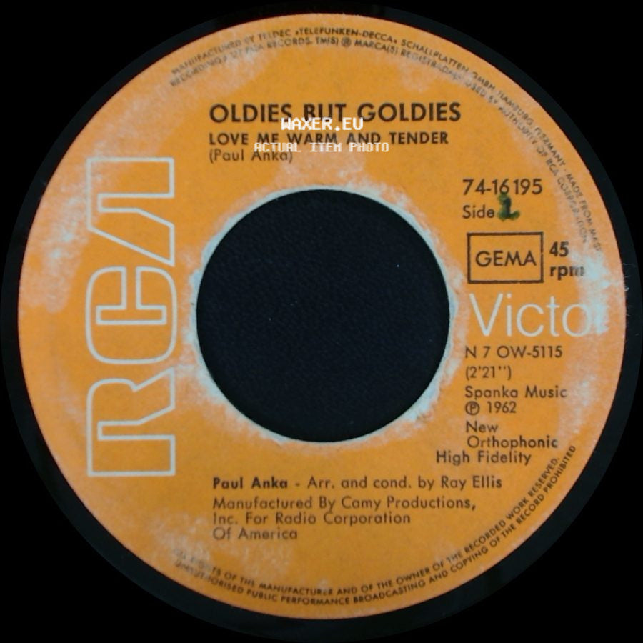 Paul Anka / Oldies But Goldies - A Steel Guitar And A Glass Of Wine / Love Me Warm And Tender side B