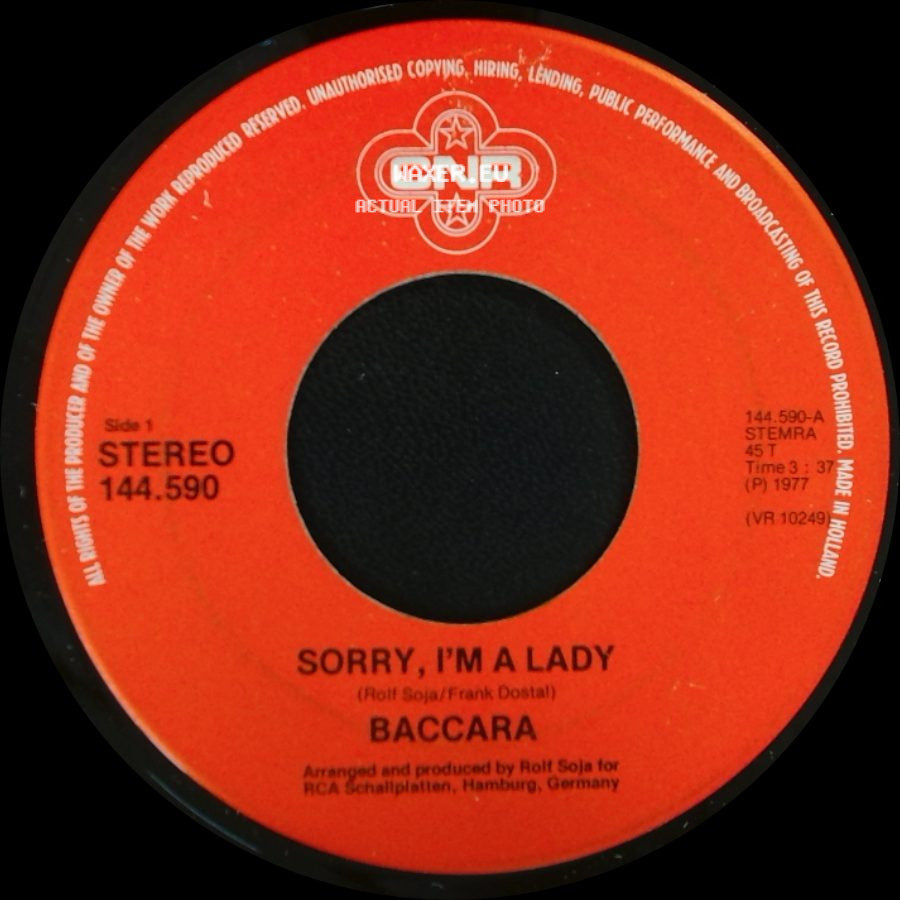 Baccara - Sorry, I'm A Lady / Love You Till I Die side A