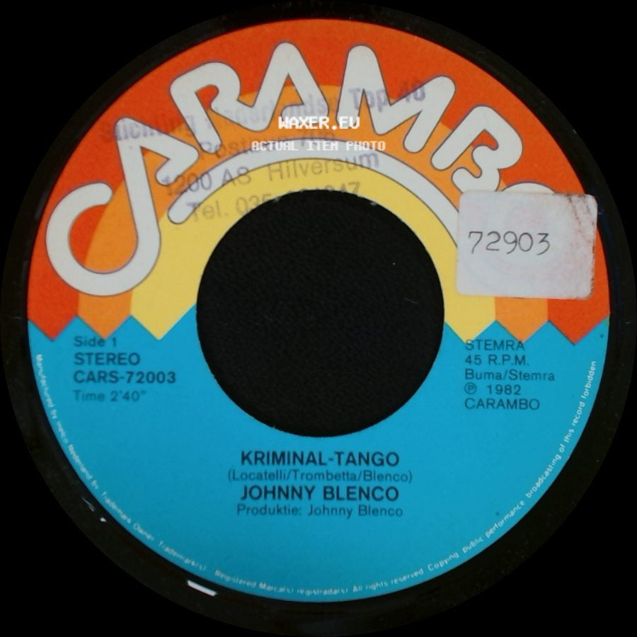 Johnny Blenco - Kriminal-Tango / Onvergetelijke Tango (Zeemansverdriet) side A