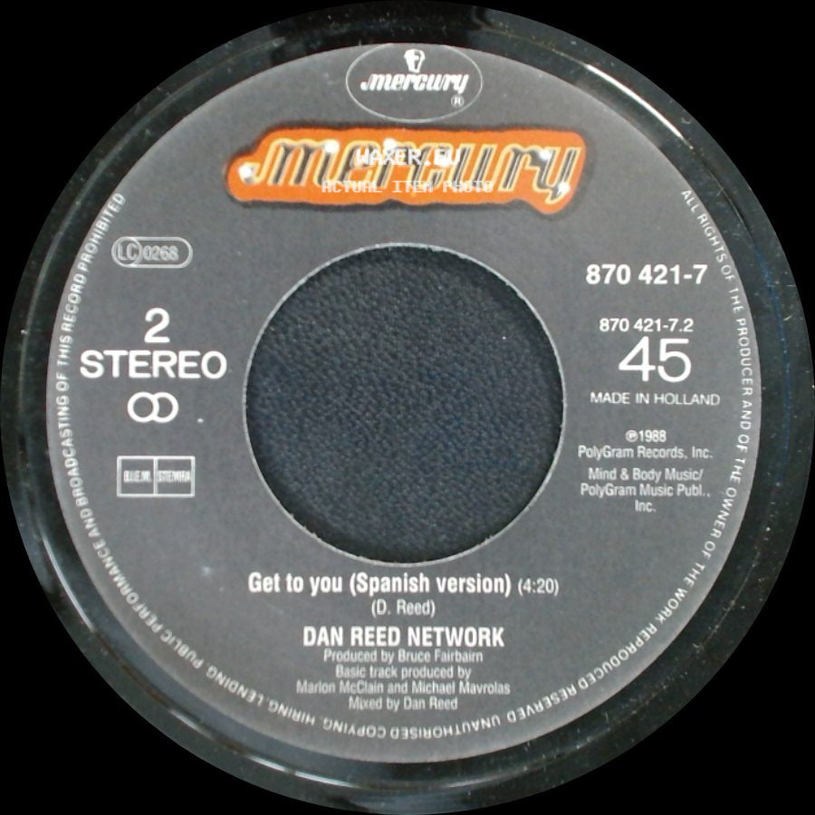 Dan Reed Network - Get To You (Lp Version) / Get To You (Spanish Version) side B