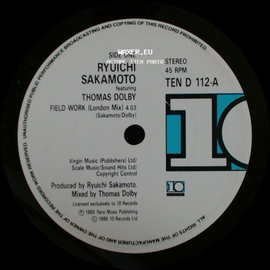 Ryuichi Sakamoto Featuring Thomas Dolby - Field Work (London Mix) / Field Work (Tokyo Mix) side A