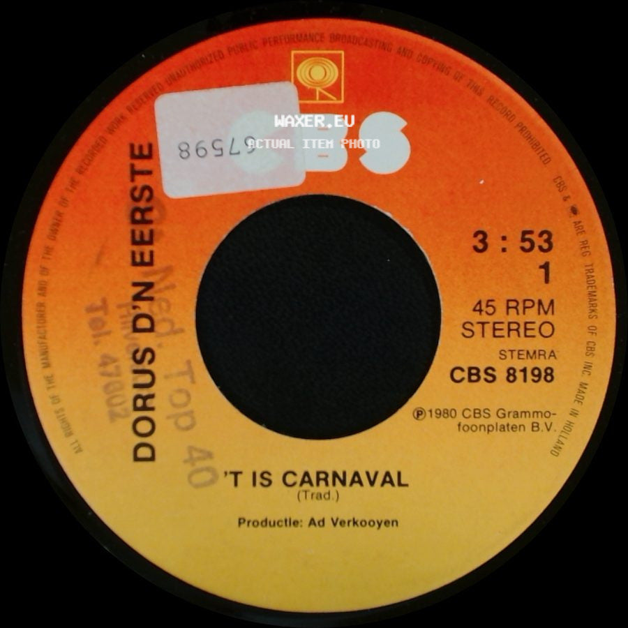 Dorus D'n Eerste - Je Snor Zit Scheef / 't Is Carnaval (Trad.) side B