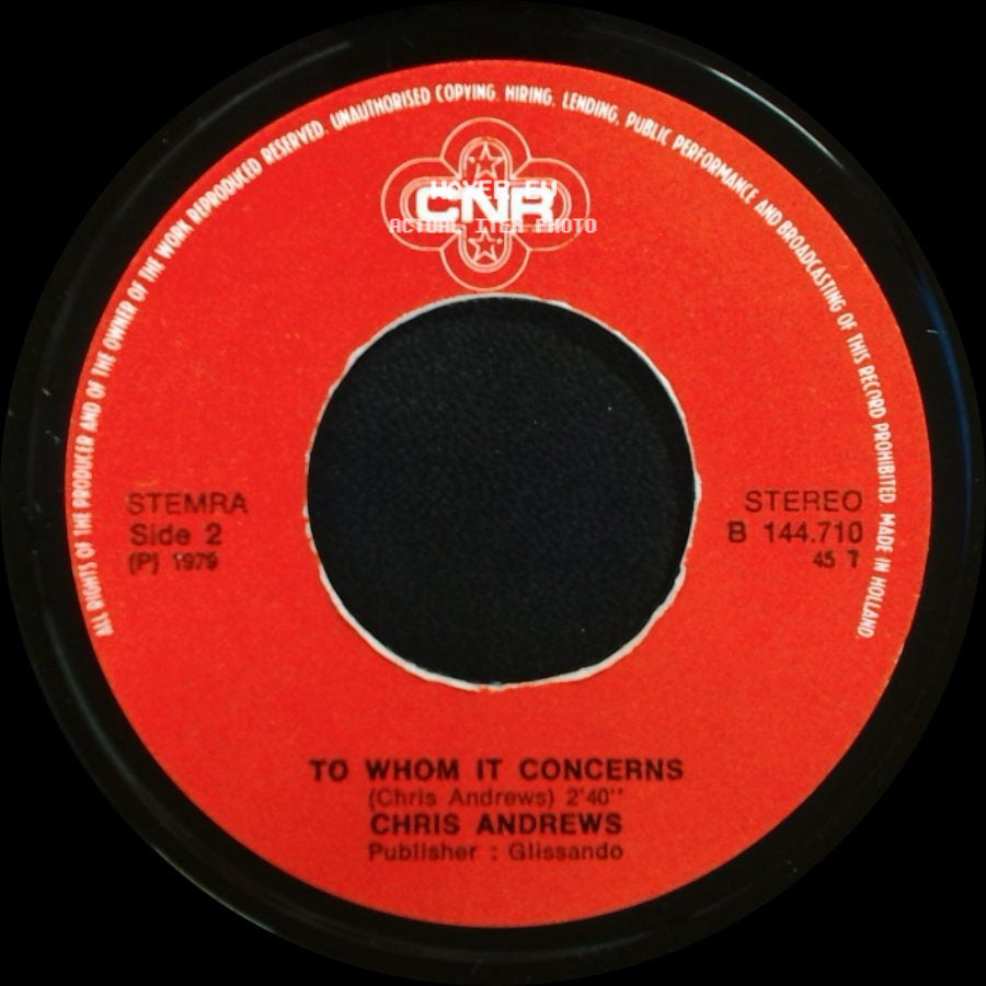 Chris Andrews - Pretty Belinda / To Whom It Concerns side B