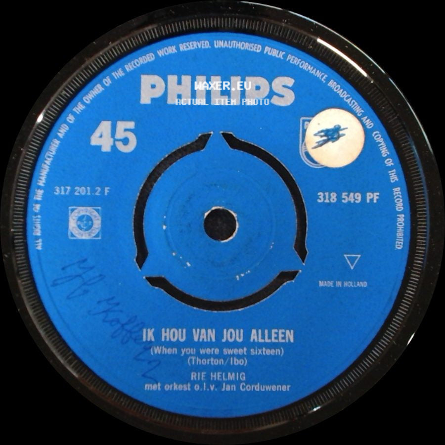 Rie Helmig / Ria Helmig - Het Hutje Bij De Zee / Ik Hou Van Jou Alleen (When You Were Sweet Sixteen) side B