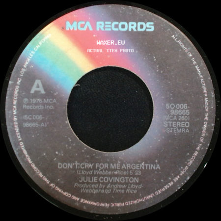Julie Covington - Rainbow High / Don't Cry For Me Argentina side B