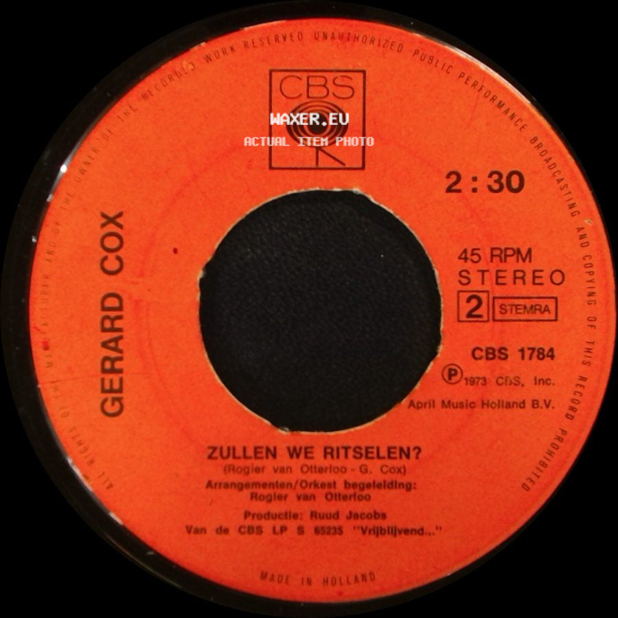 Gerard Cox - Zullen We Ritselen? / 't Is Weer Voorbij, Die Mooie Zomer (City Of New Orleans) side A