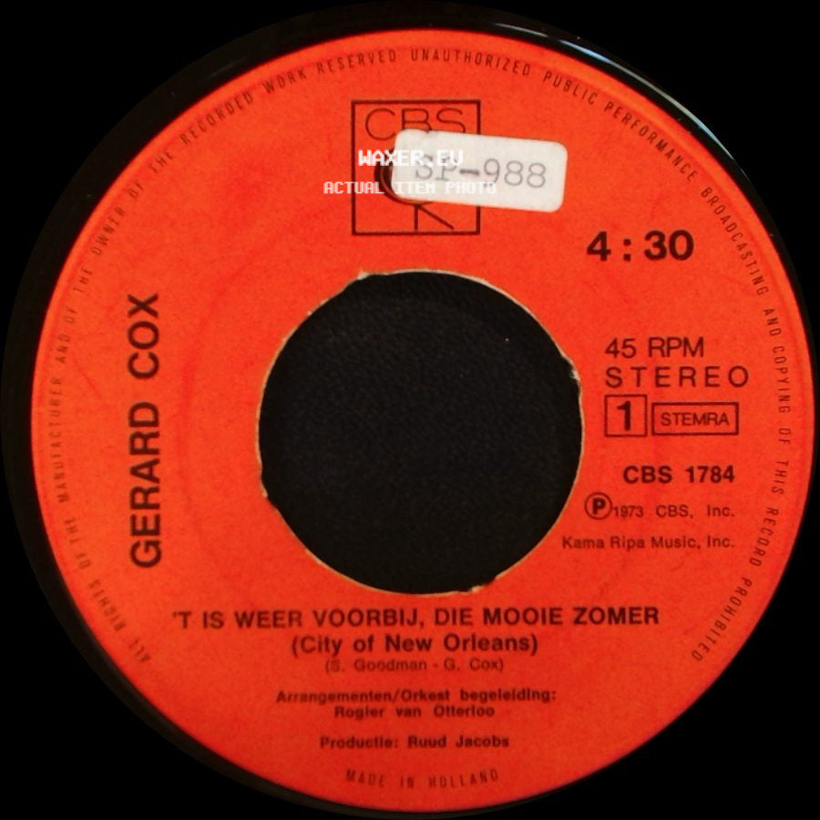 Gerard Cox - Zullen We Ritselen? / 't Is Weer Voorbij, Die Mooie Zomer (City Of New Orleans) side B
