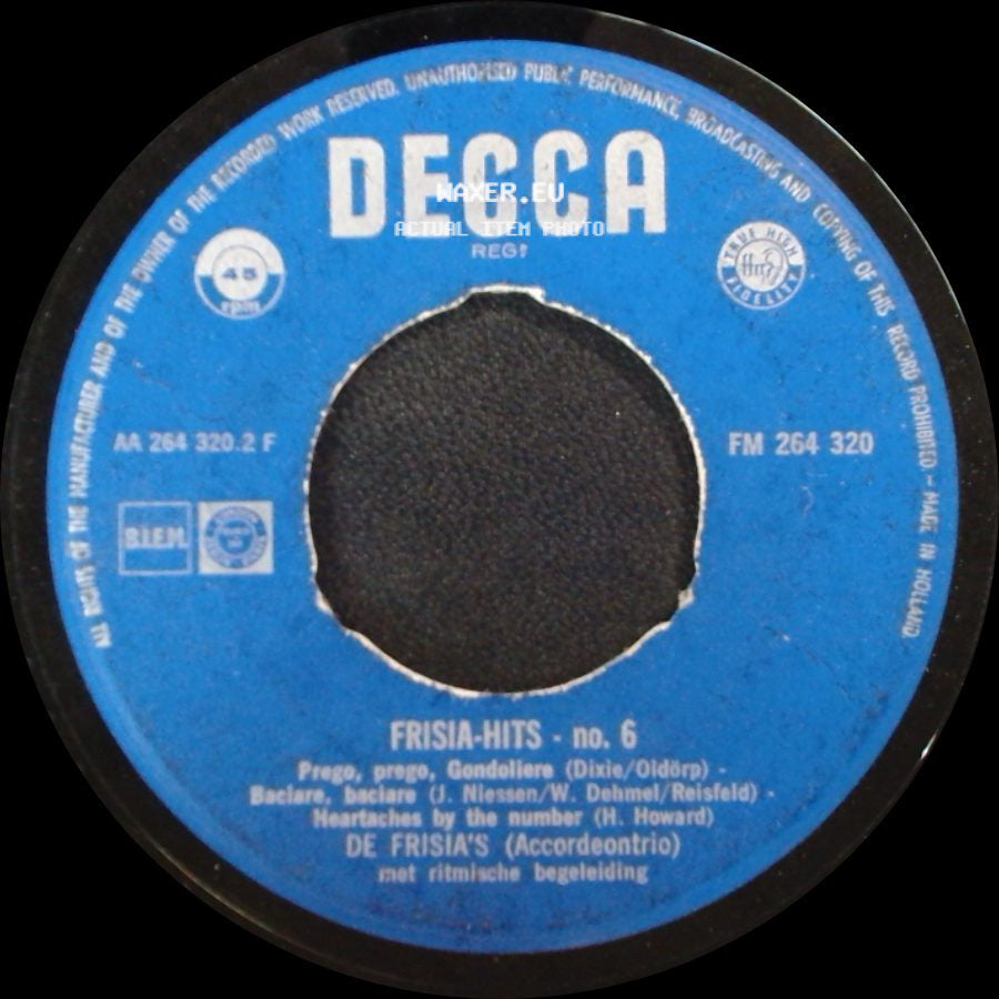De Frisia's / De Frisia's (Accordeontrio) - Frisia-Hits No. 6 / Frisia-Hits - No. 5 side A