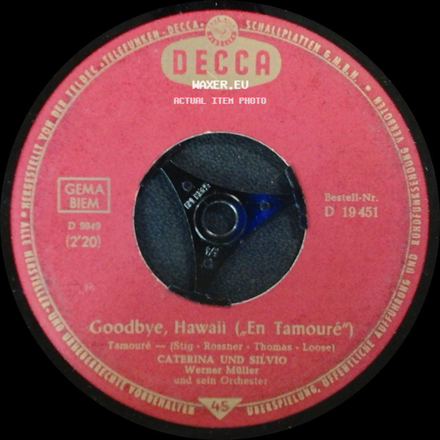 Caterina Und Silvio / Caterina Und Silvio, Werner Möller Und Sein Orchester - I Love You / Goodbye, Hawaii ("En Tamouré") side B