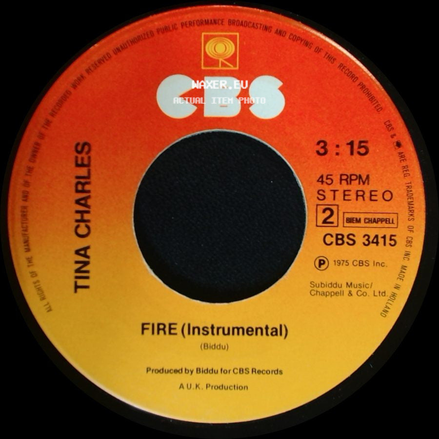 Tina Charles - Fire (Instrumental) / You Set My Heart On Fire side A