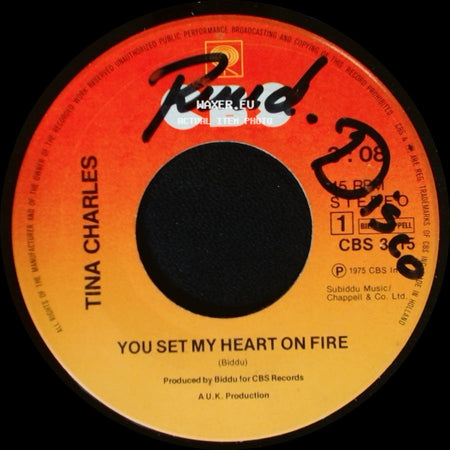 Tina Charles - Fire (Instrumental) / You Set My Heart On Fire side B