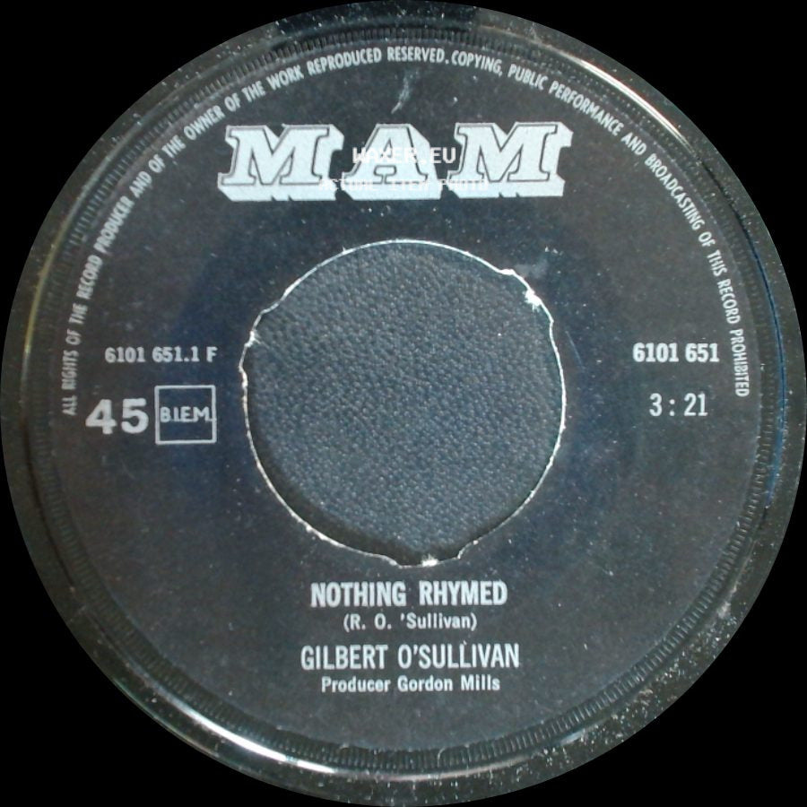 Gilbert O'sullivan - Everybody Knows / Nothing Rhymed side B