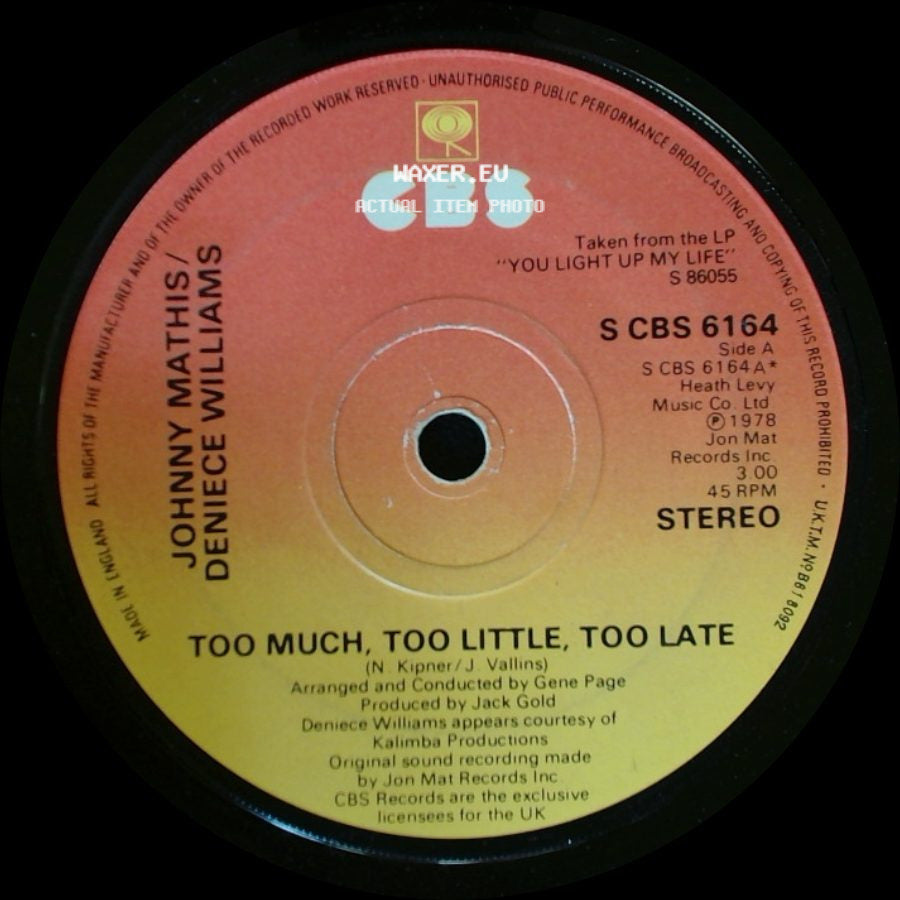 Johnny Mathis / Deniece Williams - Too Much, Too Little, Too Late / Emotions side A
