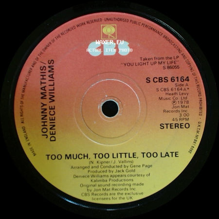 Johnny Mathis / Deniece Williams - Too Much, Too Little, Too Late / Emotions side A