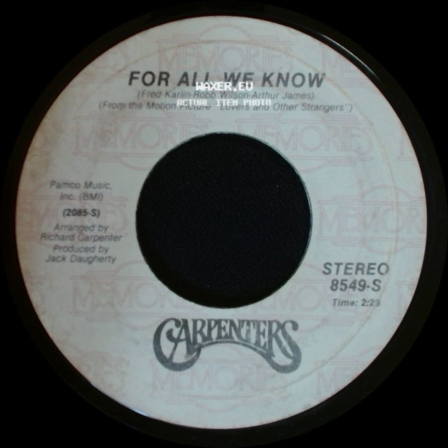 Carpenters - We've Only Just Begun / For All We Know side B