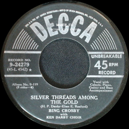 Bing Crosby With Ken Darby Choir - Silver Threads Among The Gold / Now Is The Hour side A