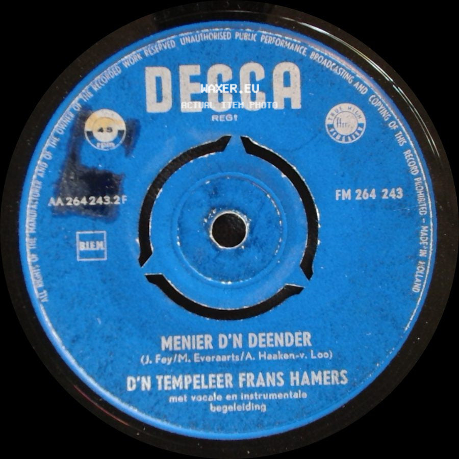 D'n Tempeleer Frans Hamers - Menier D'n Deender / Sjannet side A
