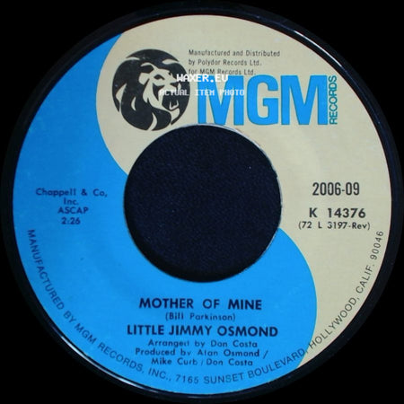 Little Jimmy Osmond - Long Haired Lover From Liverpool / Mother Of Mine side B