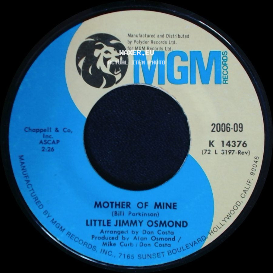 Little Jimmy Osmond - Long Haired Lover From Liverpool / Mother Of Mine side B