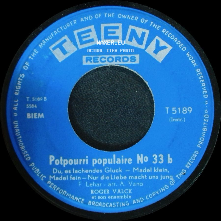 Roger Valck Et Son Ensemble - Potpourri Populaire No 33 B / Potpourri Populaire No 33 A side A