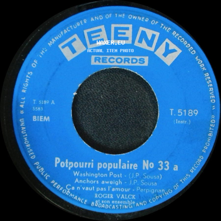 Roger Valck Et Son Ensemble - Potpourri Populaire No 33 B / Potpourri Populaire No 33 A side B