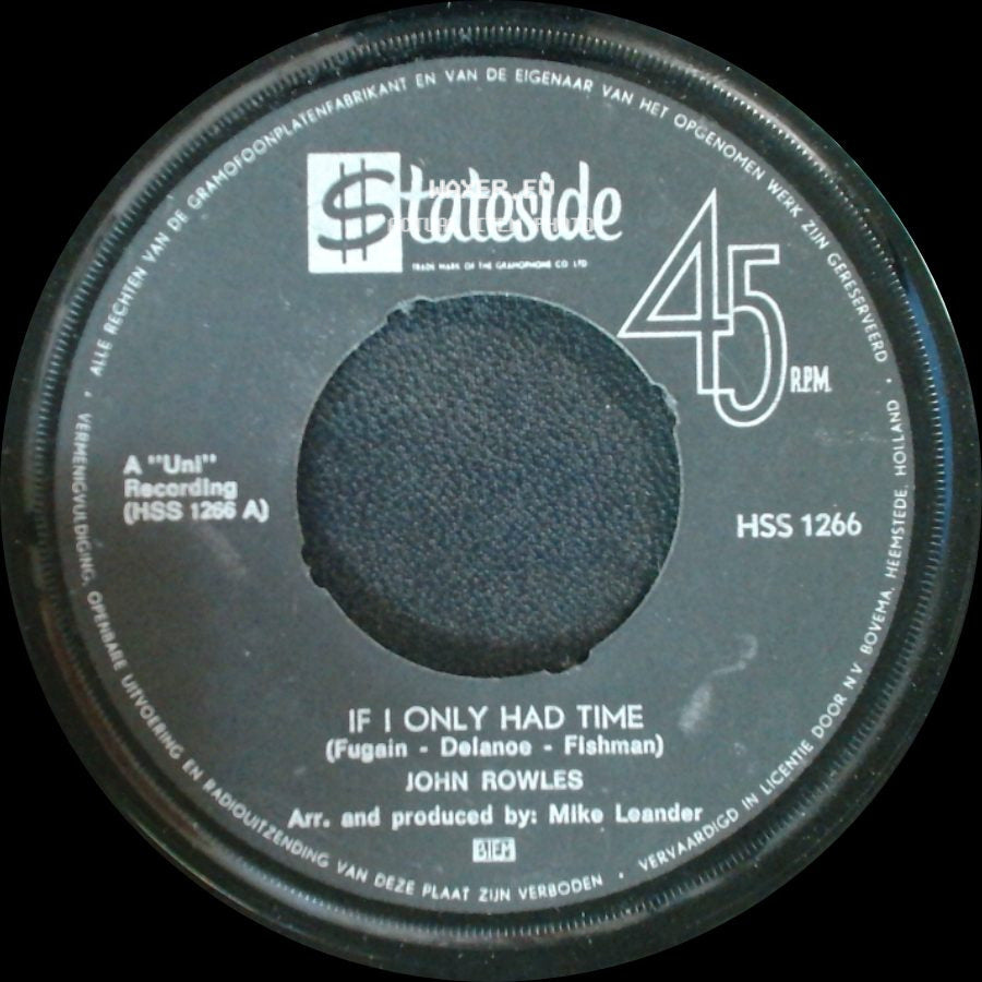 John Rowles - Now Is The Hour / If I Only Had Time side B
