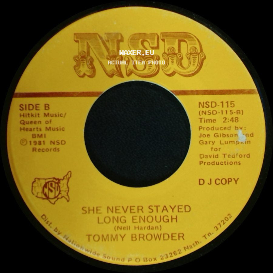 Tommy Browder - Runnin' For Cover / She Never Stayed Long Enough side B