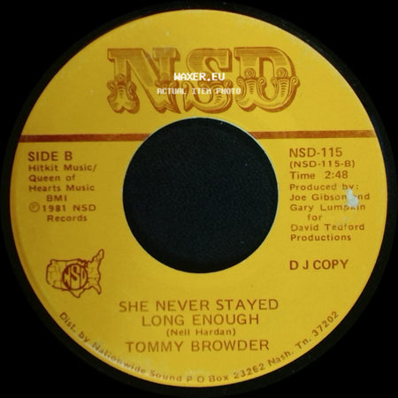 Tommy Browder - Runnin' For Cover / She Never Stayed Long Enough side B