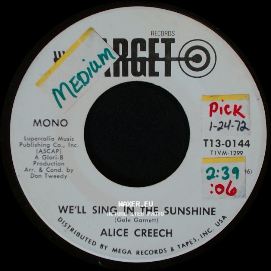 Alice Creech - We'll Sing In The Sunshine / We'll Sing In The Sunshine side B