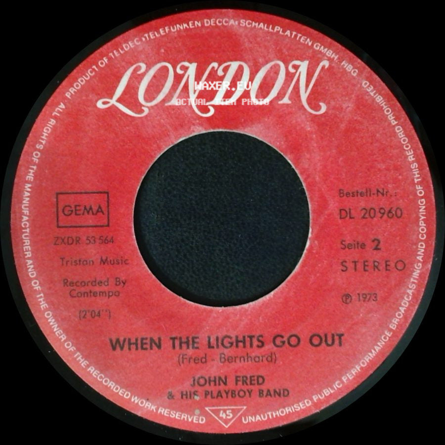 John Fred & His Playboy Band - Judy In Disguise (With Glasses) / When The Lights Go Out side B