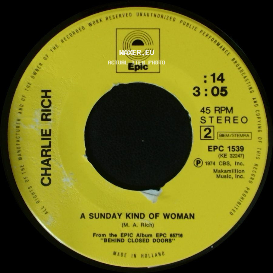 Charlie Rich - A Sunday Kind Of Woman / Behind Closed Doors side A