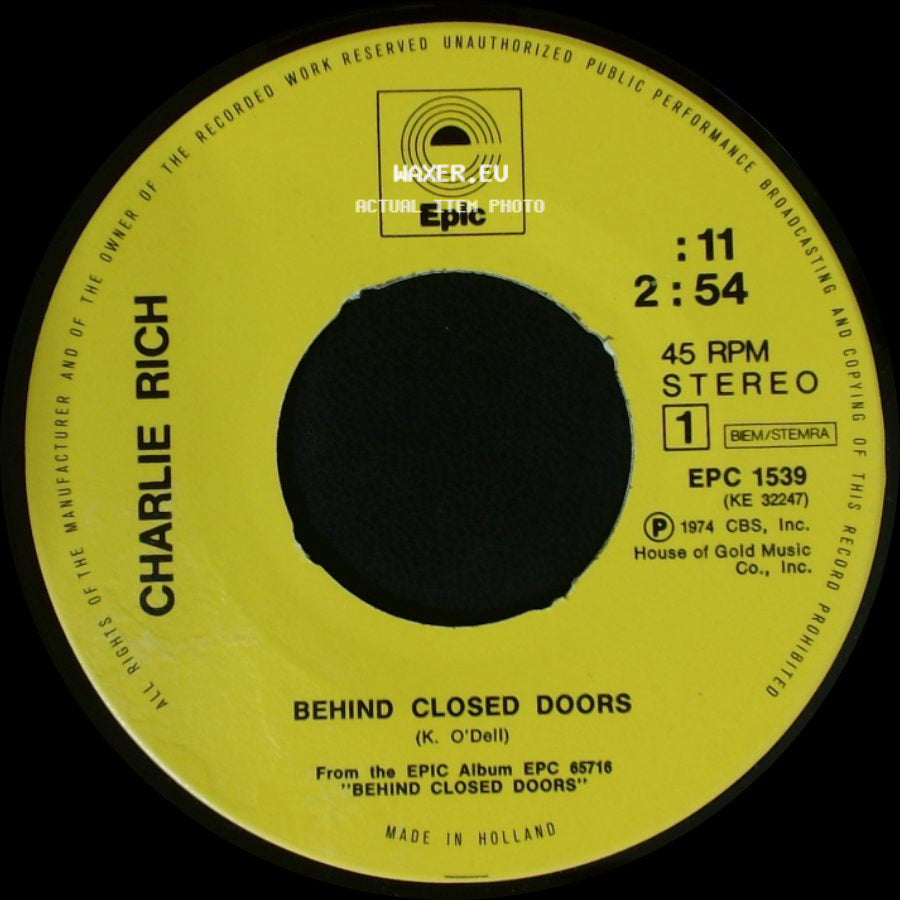 Charlie Rich - A Sunday Kind Of Woman / Behind Closed Doors side B