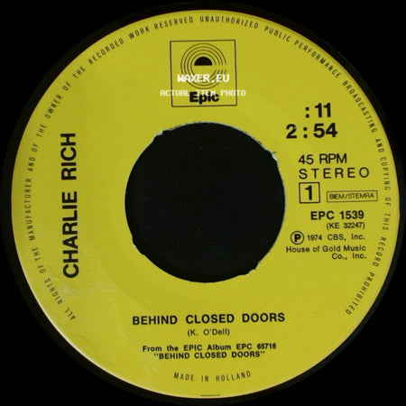 Charlie Rich - A Sunday Kind Of Woman / Behind Closed Doors side B
